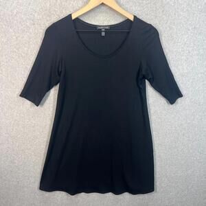 EILEEN FISHER Dress XS Jersey Half Sleeve A Line Shirt Dress Black NWOT